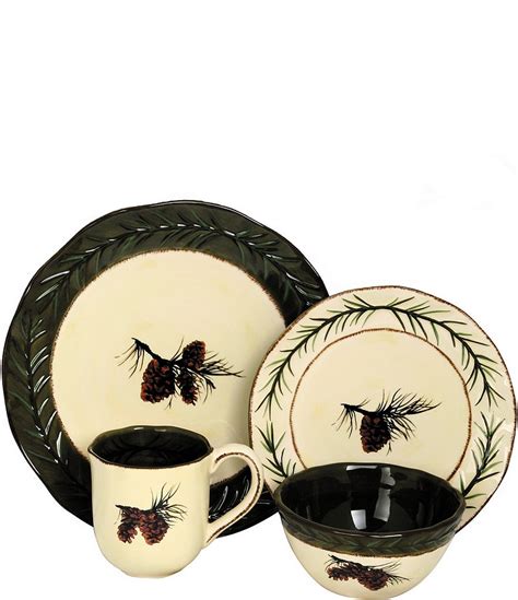 Paseo Road By Hiend Accents Pine Cone Rustic 16 Piece Dinnerware Set