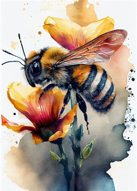 Bee Watercolor Poster Picture Metal Print Paint By Decoydesign Displate Canvas Painting