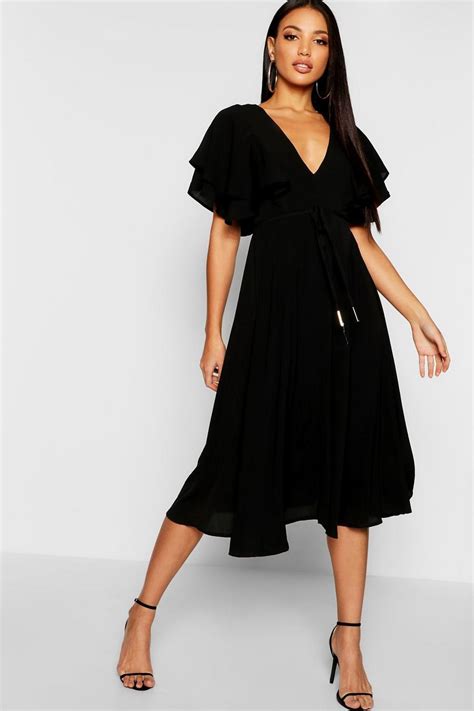 Ruffle Angel Sleeve Midi Dress Boohoo