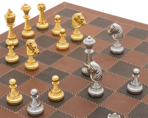 The Messina Gold and Silver Italian Leather Luxury Chess Set (RCPB446)