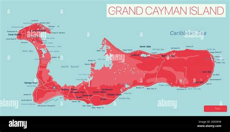 Grand Cayman Island Detailed Editable Map Vector Eps 10 File Stock