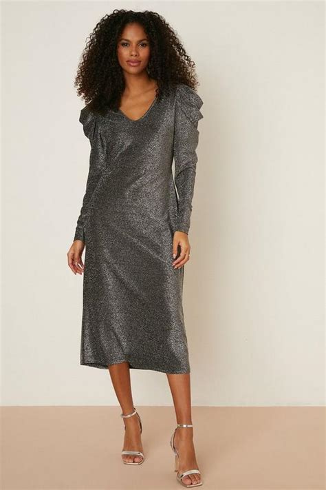 Dresses Silver Shimmer Midi Dress Dorothy Perkins