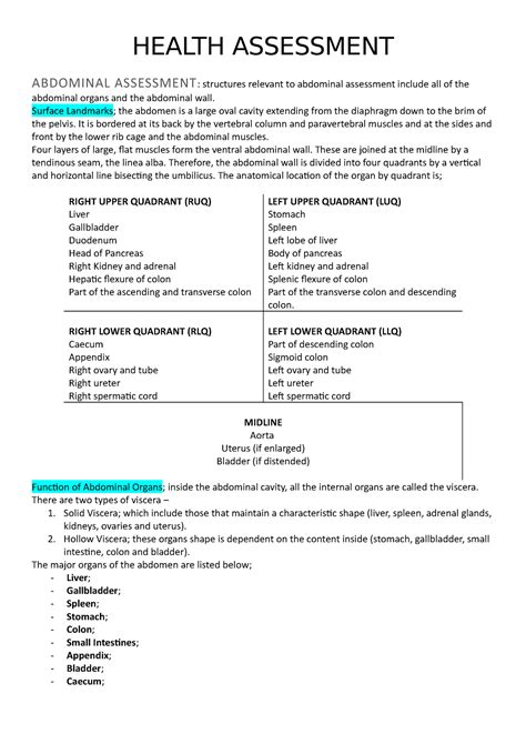 Health Assessment Health Assessment Abdominal Assessment Structures