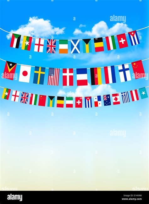 World Bunting Flags On Blue Sky Vector Illustration Stock Photo Alamy