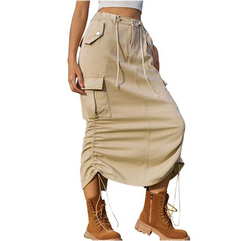 Mitankcoo Women S Y K Cargo Skirt Drawstring Waist Flap Pocket Midi