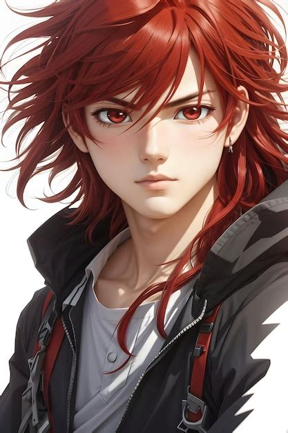 Premium AI Image | An anime boy with long flowing red hair and a ...