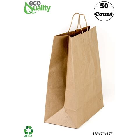 [50 PACK] Large Brown Kraft Paper Bags with Handles, Shopping, Gift Bags, Party, Merchandise ...