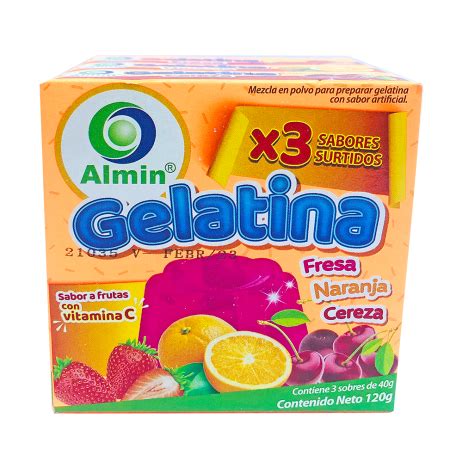 Gelatina De Naranja Fresa Cereza Almin Gr Cada Sabor Tripack