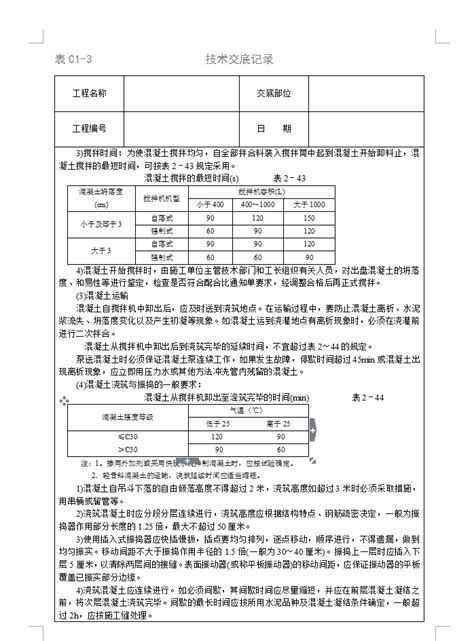 框架结构砼浇筑技术交底记录免费下载 建筑施工交底 土木工程网