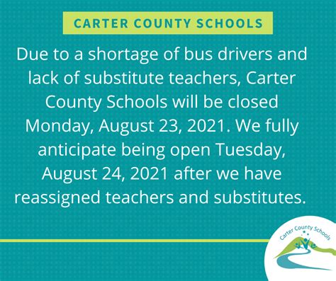 Carter County Schools closed on August 23; cites bus driver, substitute ...