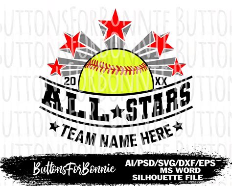 Softball Svg All Stars Svg All Stars Softball Vector Etsy All Star