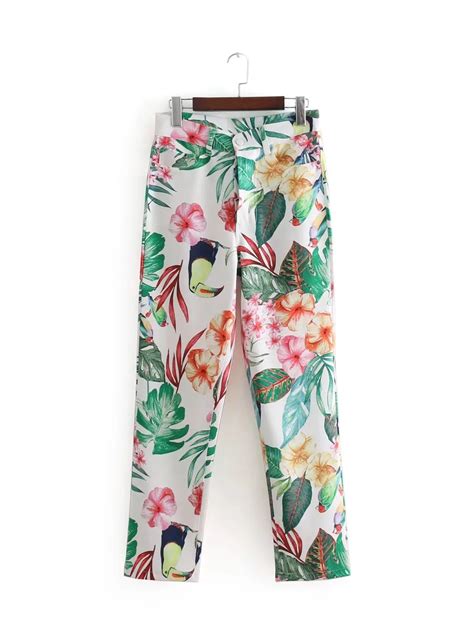 2018 Spring And Summer Womens Flower Printed Pants Female 8199 In