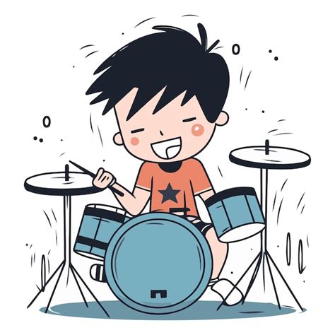 Un Ni O Lindo Tocando La Bater A Al Estilo De Las Caricaturas Vector