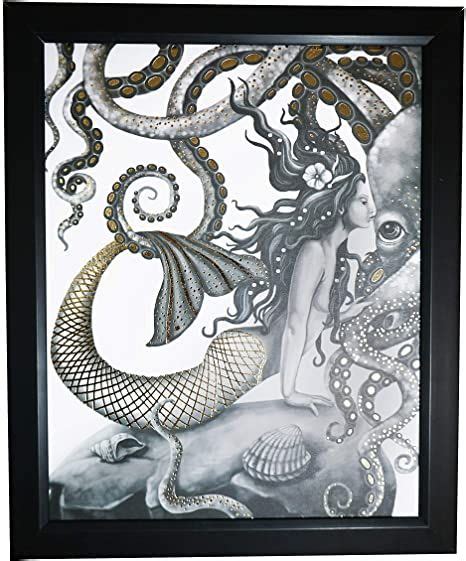 Mermaid And Octopus Original Wall Art Decor Gold Foil Home Nautical