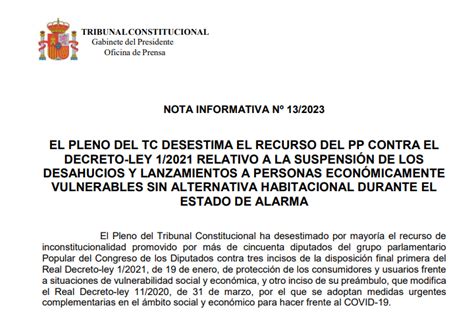 Tribunal Constitucional De España On Twitter Nota De Prensa El Pleno Del Tc Desestima El