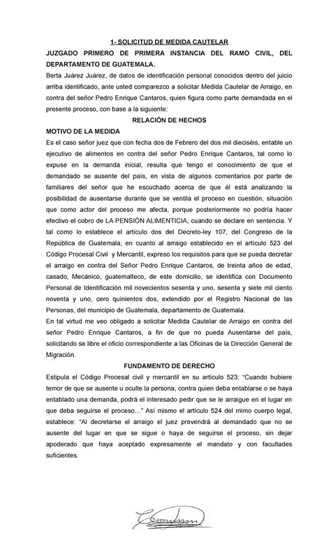 Prontuario Civil 1 SOLICITUD DE MEDIDA CAUTELAR JUZGADO PRIMERO DE