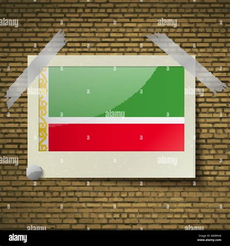 Flags of Chechen Republic at frame on a brick background. Vector ...