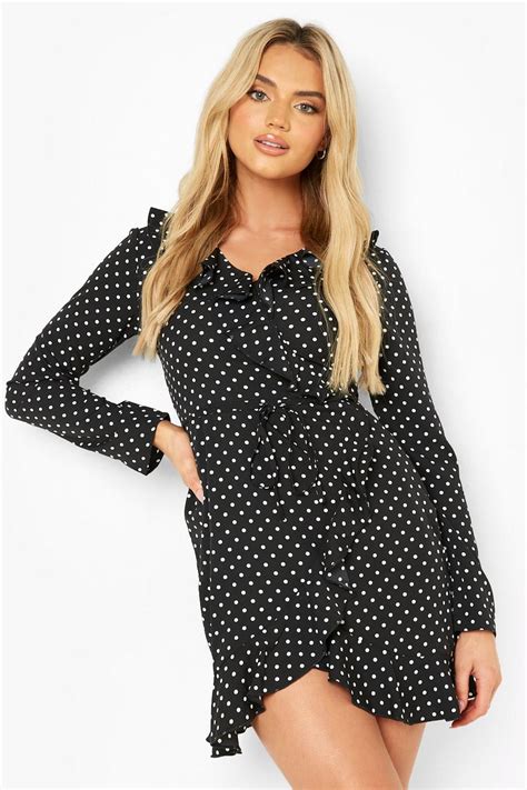 Polka Dot Wrap Front Ruffle Tea Dress Boohoo Uk