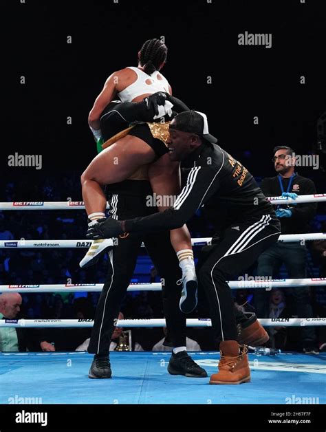 Alycia Baumgardner celebrates victory by knockout against Terri Harper in the World Boxing ...