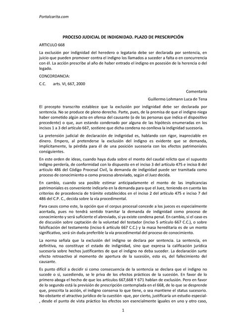 Lectura Sobre Indignidad Proceso Judicial De Indignidad Plazo De