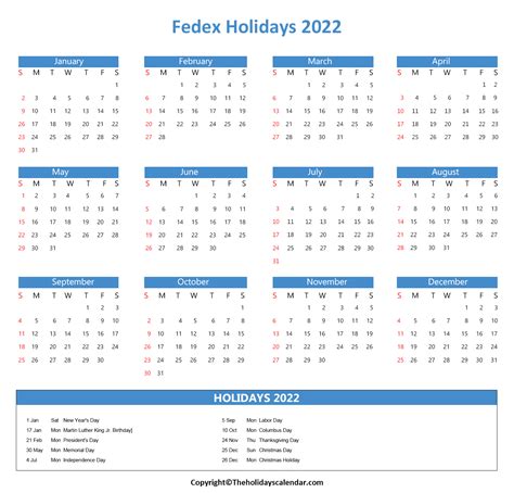 Fedex Holidays 2022 Calendar | Fedex Holiday Schedule 2022