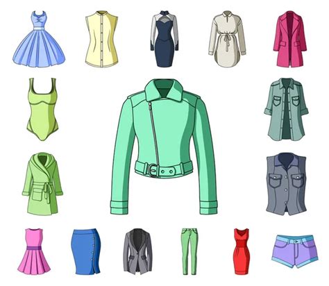 Women Clothing Cartoon Icons In Set Collection For Design Clothing