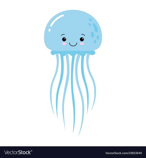 Cartoon funny blue jellyfish Royalty Free Vector Image