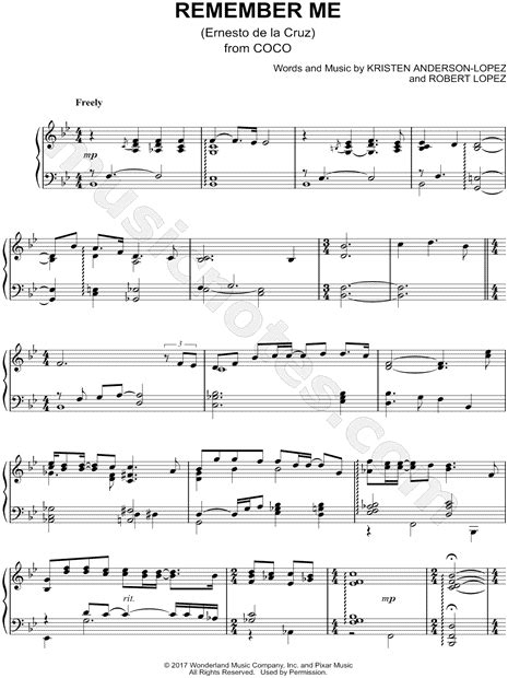 Remember Me Ernesto De La Cruz From Coco Sheet Music Piano Solo