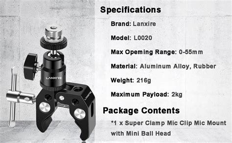 Amazon Lanxire Super Clamp Mic Clip Mic Mount With Mini Ball Head