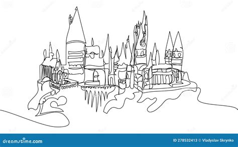 Hogwarts Castle Drawn One Line On A White Background. Cartoon Vector | CartoonDealer.com #278532413