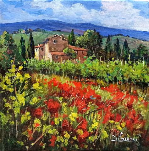 Country house in flowering landscape - Tuscany countryside painting by ...