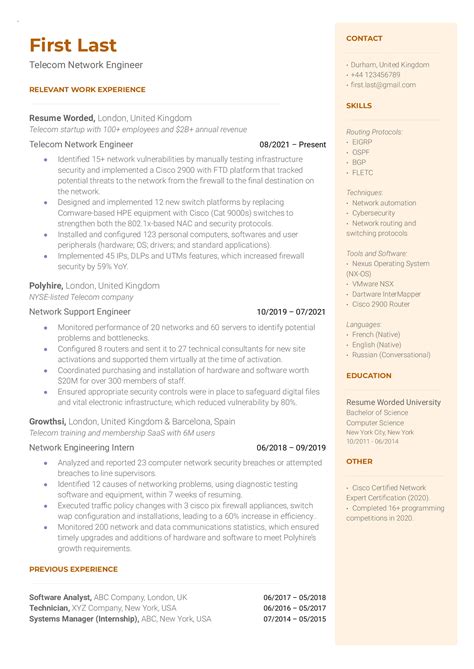 Telecom Network Engineer Resume Examples for 2025 | Resume Worded