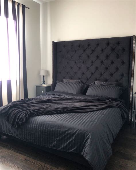 Diamond Tufted Wingback Headboard And Upholstered Bed Frame Etsy Black Headboard Bedroom