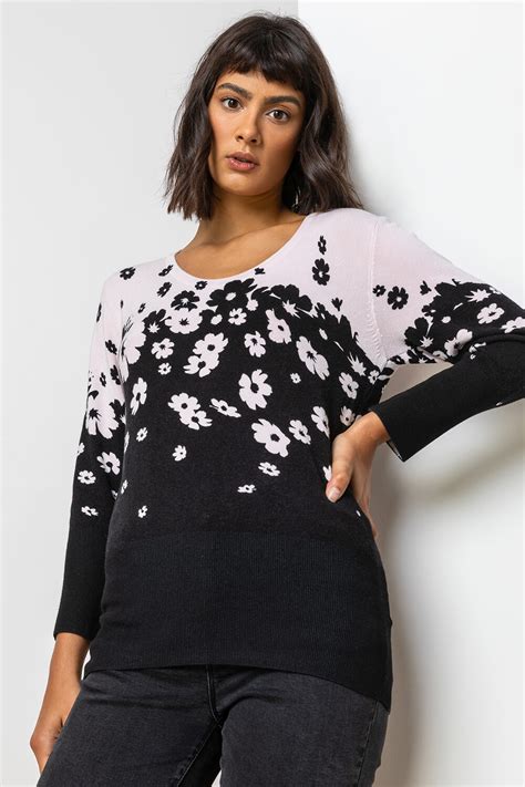 Floral Contrast Border Print Jumper In Light Pink Roman Originals Uk