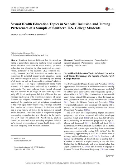 Sexual Health Education Topics In Schools Inclusion And Timing