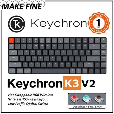Keychron K3 V2 84 Key RGB Hot Swap Keychron Ultra Slim Low Profile Optical Switch Keyboard
