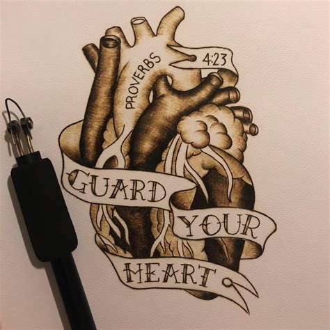 Guard your heart / anatomical heart / tattoo art / pyrography | Etsy