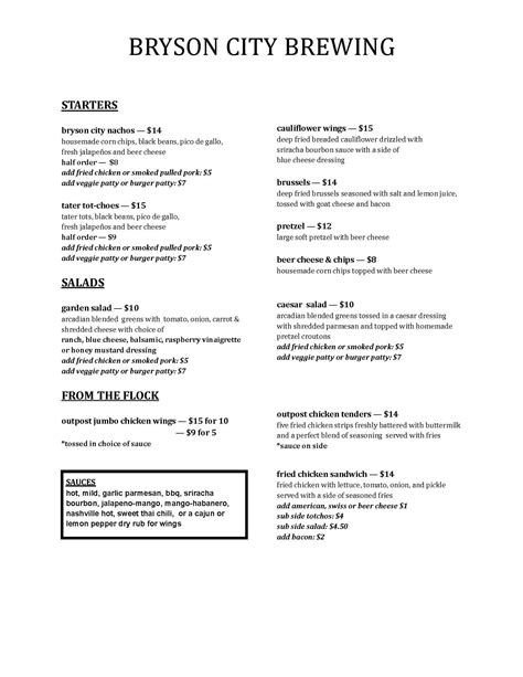 Menu — Bryson City Brewing