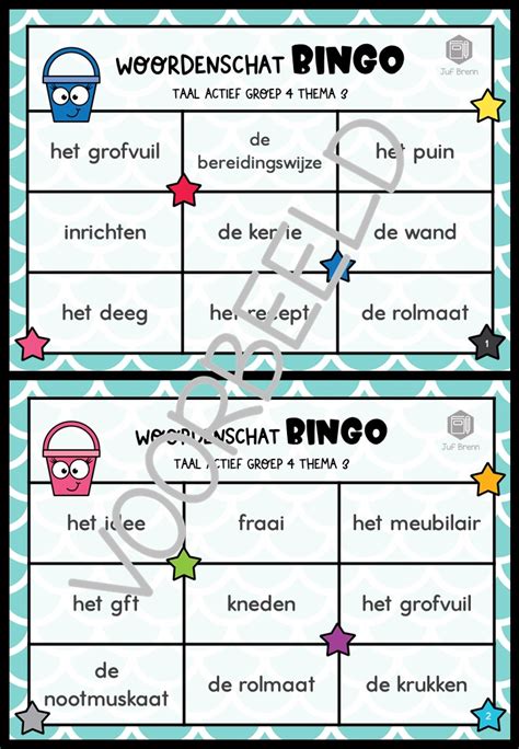 TAAL ACTIEF WOORDENSCHATBINGO GROEP 4 THEMA 3 Juf Brenn