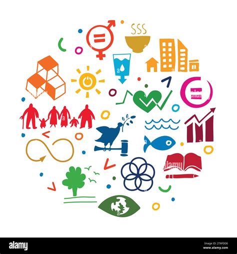 The 17 SDGs hand drawn icons vector set in UN colors. The SDGs are a collection of 17 ...