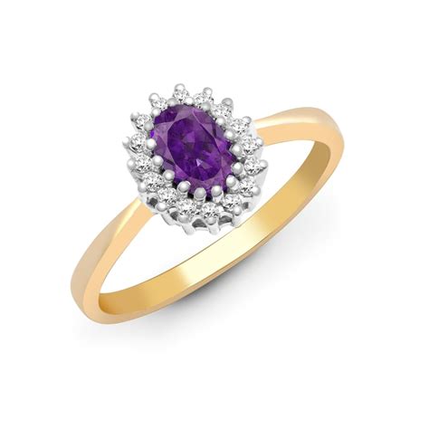 9ct Yellow Gold 12pts Diamond And Amethyst Ring