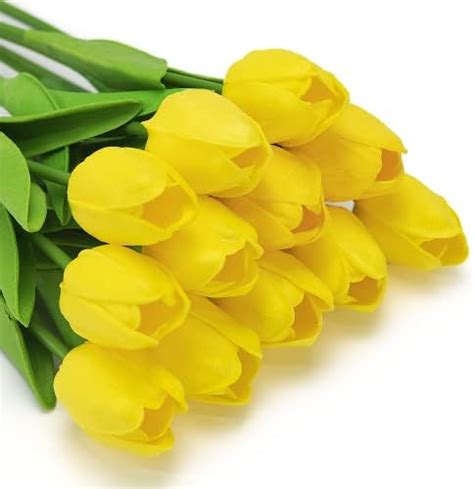 OWLKELA 12pcs Artificial Flower Yellow Tulips Fake Latex Tulips Real