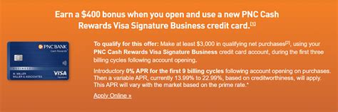 PNC Cash Rewards Visa Signature Business Card 400 Bonus Cash