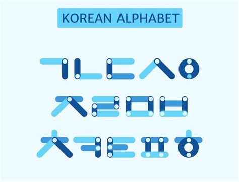 Letras Hangul De Cor Azul Do Alfabeto Coreano Vetor Premium