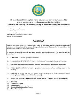 Fillable Online All Members Of Cullompton Town Council Are Hereby