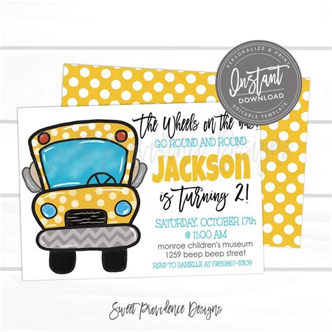 Bus Invitation Wheels on the Bus Party Birthday Invite Party - Etsy ...