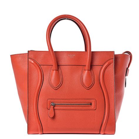 CELINE Drummed Calfskin Mini Luggage Coquelicot 430739 FASHIONPHILE