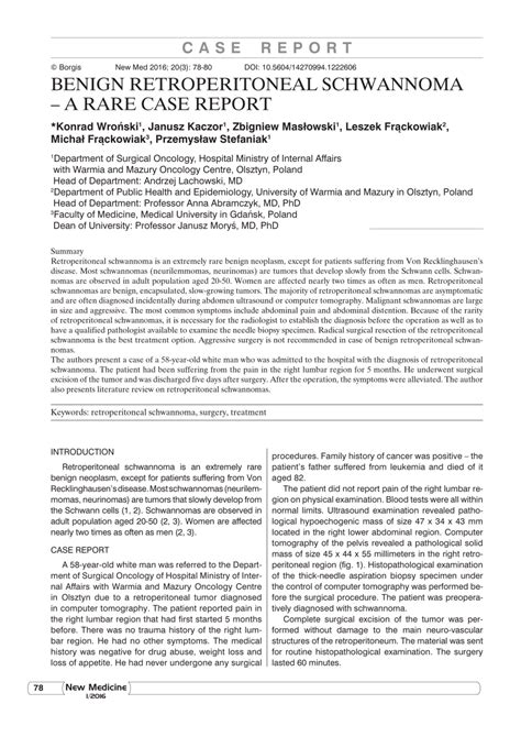 Pdf Benign Retroperitoneal Schwannoma A Rare Case Report