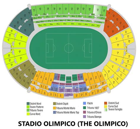 Stadio Olimpico Seating Chart with Rows and Seat Numbers 2024