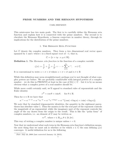 Prime Numbers And The Riemann Hypothesis